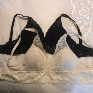 2 New Soma XS lace bralettes, black and ivory